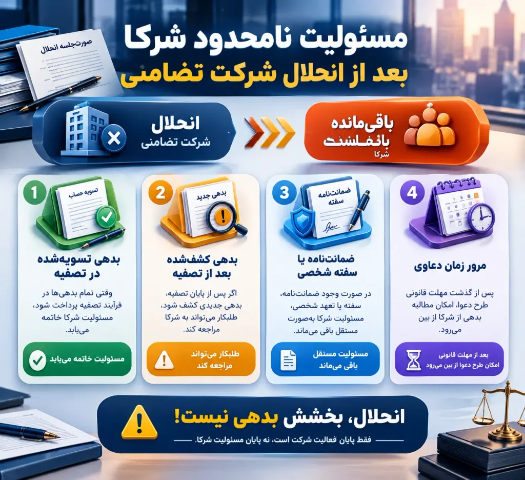 انحلال شرکت تضامنی؛ مسئولیت نامحدود شرکا بعد از انحلال و رویه قضایی ۱۴۰۵ 2 مسئولیت نامحدود شرکا بعد از انحلال شرکت تضامنی