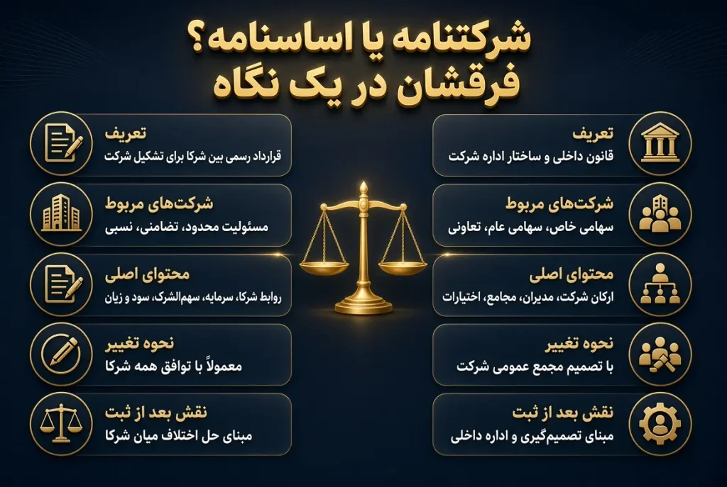 شرکتنامه چیست و چه تفاوتی با اساسنامه شرکت دارد 2 شرکتنامه یا اساسنامه ؟
فرقشان در یک نگاه