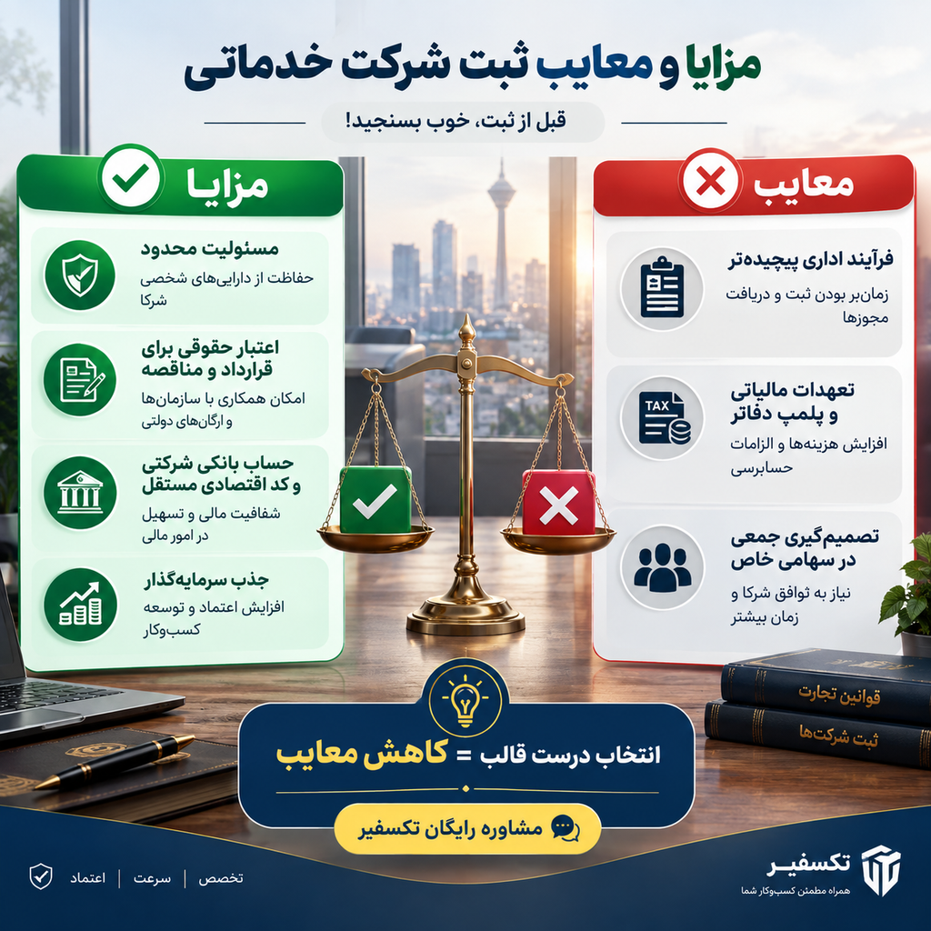 ثبت شرکت خدماتی | مراحل و مدارک تاسیس شرکتهای خدماتی (بهروز ۱۴۰۵) 4 مزایا و معایب ثبت شرکت خدماتی
ثبت شرکت خدماتی
ثبت شرکت خدماتی نظافتی
مشاوره ثبت شرکت خدماتی
مراحل ثبت شرکت خدماتی