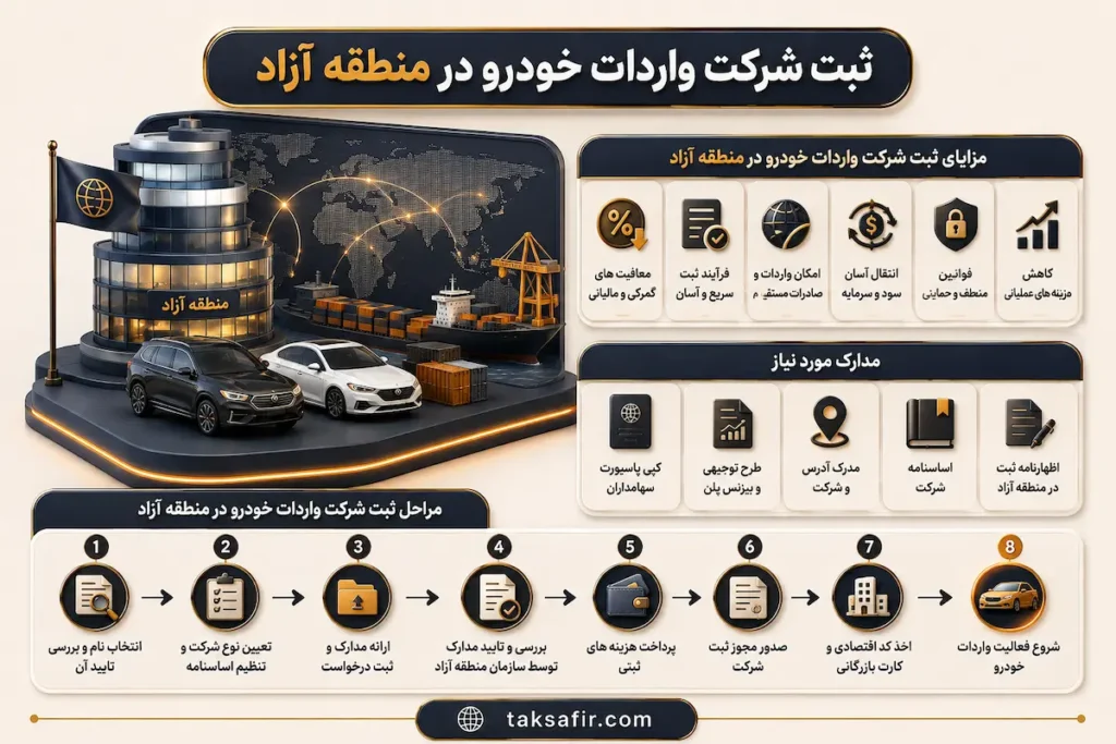 ثبت شرکت واردات خودرو | شرایط و الزامات شروع فعالیت 7 free zone car import company registration