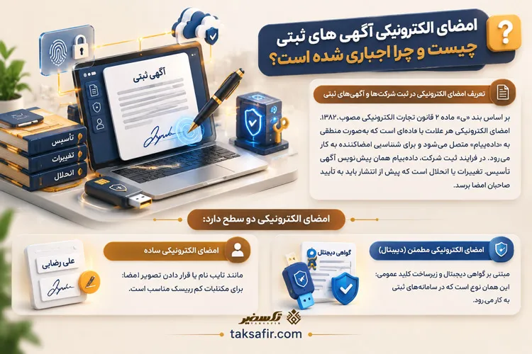 امضای الکترونیکی آگهی های ثبتی ۱۴۰۵ | راهنمای کامل مراحل 2 امضای الکترونیکی آگهی های ثبتی چیست و چرا اجباری شده است؟