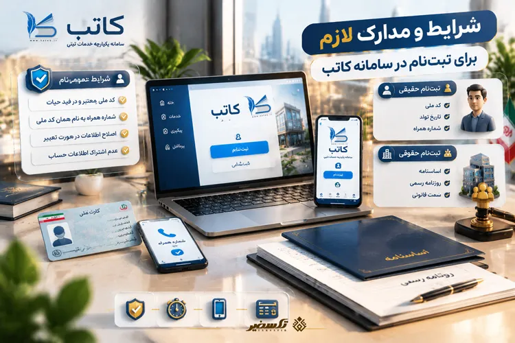 سامانه کاتب ۱۴۰۵؛ راهنمای کامل ثبتنام و خدمات 5 شرایط و مدارک لازم برای ثبتنام در سامانه کاتب